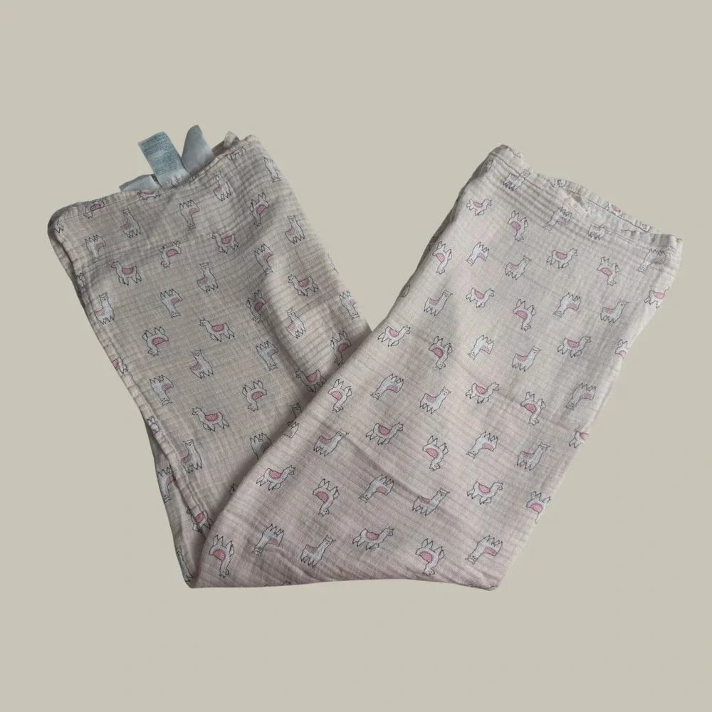 Aden + Anais Essentials Pink Llama Print Cotton Muslin Swaddle Blanket 42x41